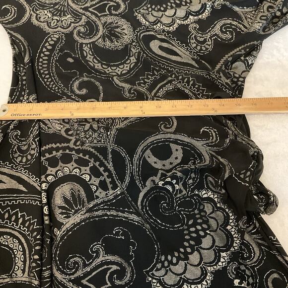 Metallic Gold Black Paisley Knit Dress PM Scoop Neck 3/4 Sleeve Boho Casual Chic - Picture 5 of 7